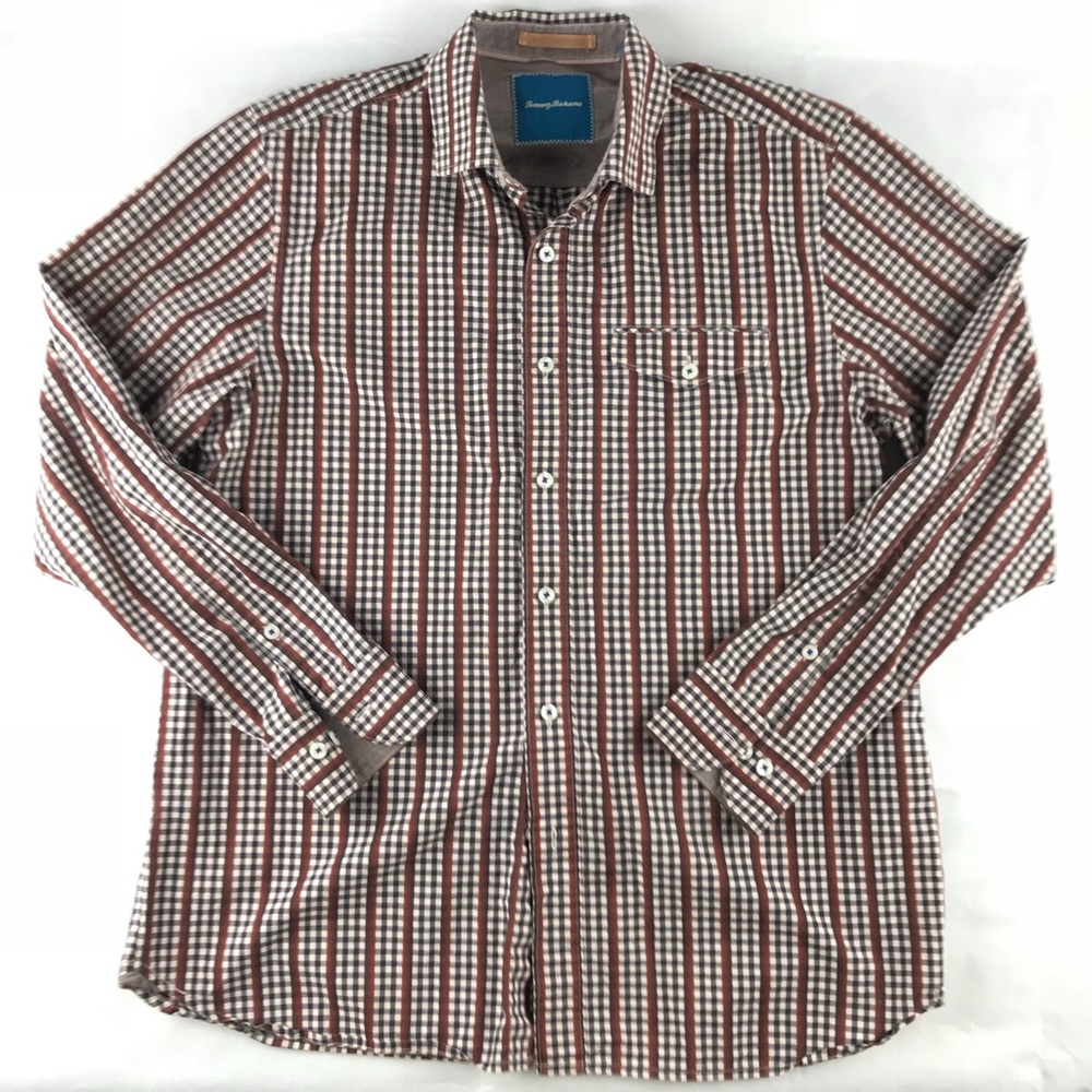 Tommy Bahama Vertical Stripe Black Tan Gingham